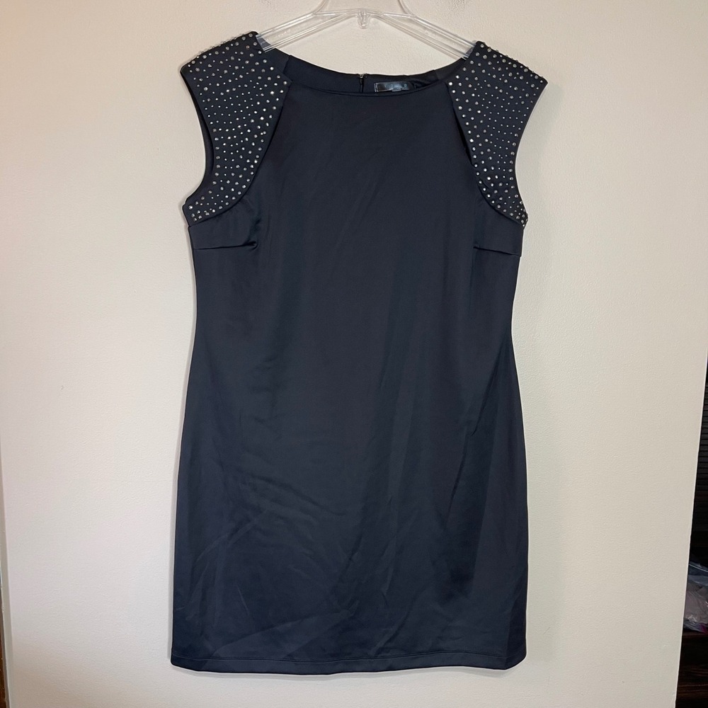Snap Black Studded Shoulder Cap Sleeve Shift Dress Womens 2X Plus Size LBD